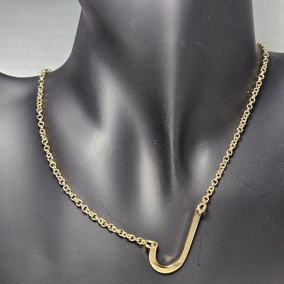 Monogram Necklace Initial Letter J Upper Case Block Side Pendant Gold Tone - Picture 7 of 8